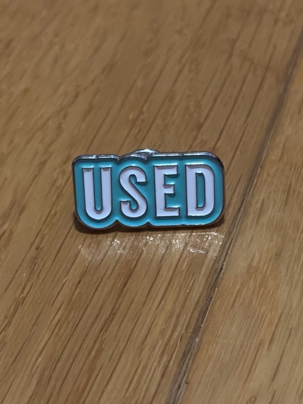 USED Enamel Pin in Teal and White
